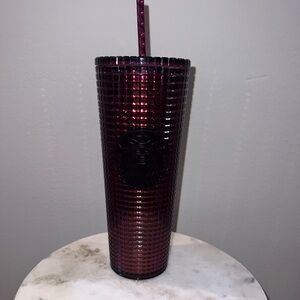 Starbucks Dark Red grid Tumbler with Straw 24oz